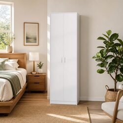 Functional White Wardrobe with Shelf Storage Cabinet 55x25x189cm