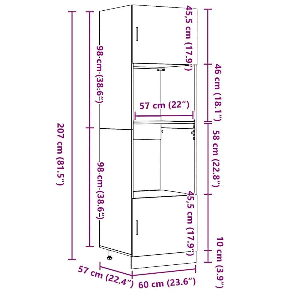 Hanging Cabinet Modern Black Oak Engineered Wood 60x57x207cm Kitchen Storage