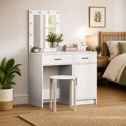 White Dressing Table with LED Lights, 2 pcs