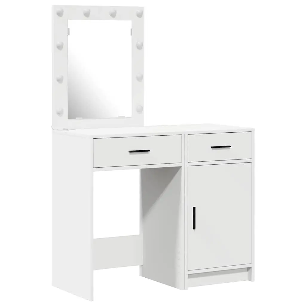 Dressing Table with LED Strip Lights Modern White 2 Piece Bedroom Vanity Storage