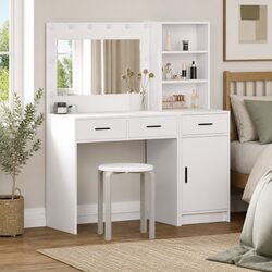 Dressing Table with Integrated LED Mirror and Storage Drawers