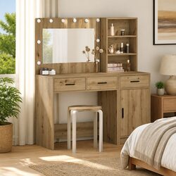 LED Mirror Vanity Unit with Drawers in Brown