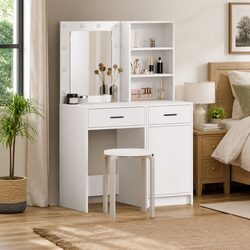 Dressing Table Set with LED Mirror and Storage Solutions