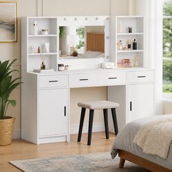 LED Mirror Dressing Table Set 135cm with Storage Options