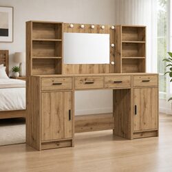 Contemporary Dressing Table Set with LED Mirror Brown
