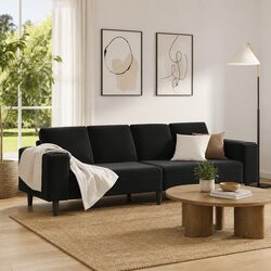 Black Polyester Upholstered Sofa with Solid Plywood Frame