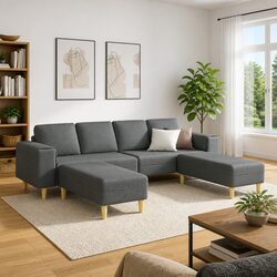 Three-Piece Modern Couch Set with Grey Polyester Upholstery