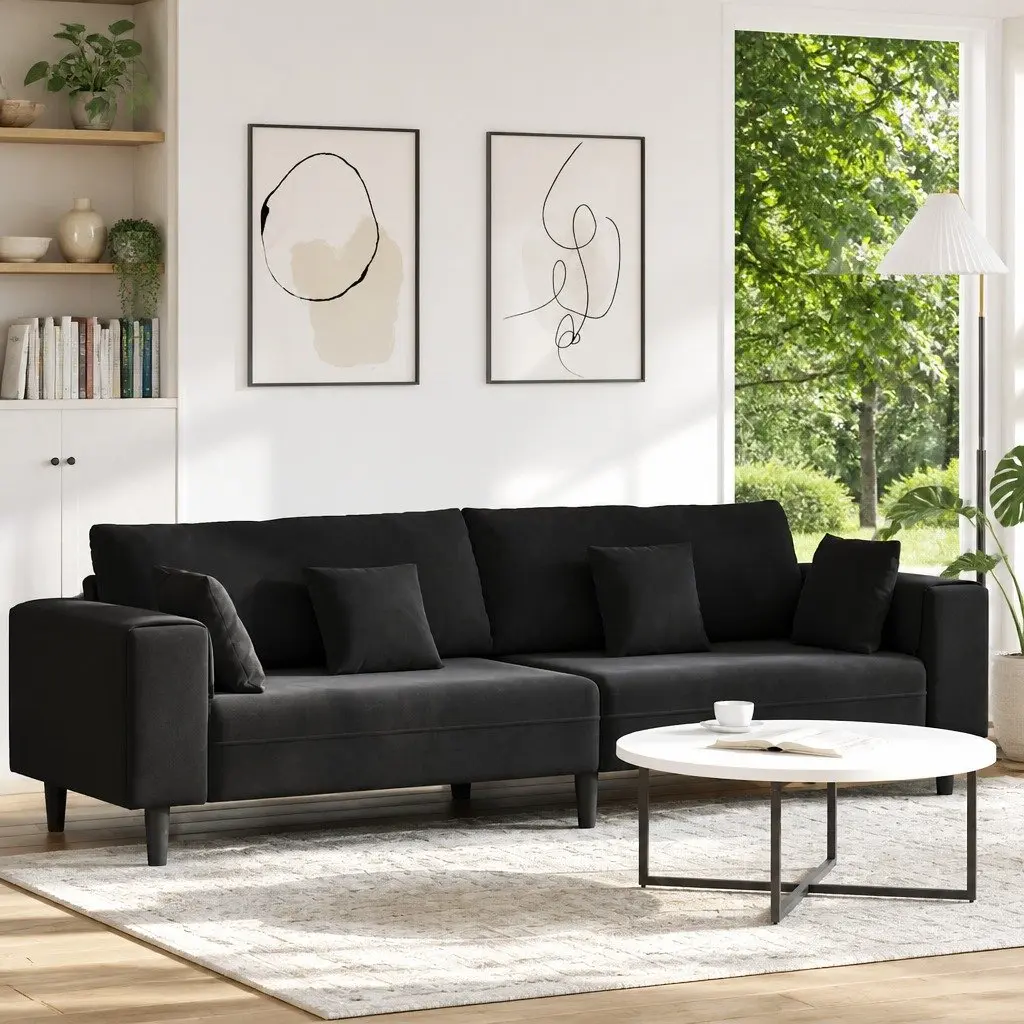 Sofa Spring Cushion Black Velvet Contemporary Living Room Furniture 250 x 77 x 76 cm