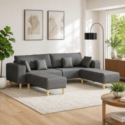 Grey Fabric 3-Piece Sofa Set with Cushions and Support