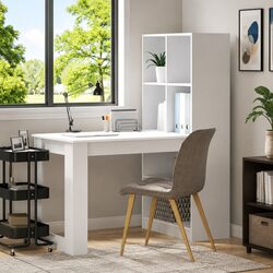 White Writing Desk with Built-In Shelves 122cm