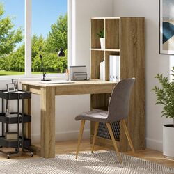 Functional Brown Writing Desk with Integrated Shelves