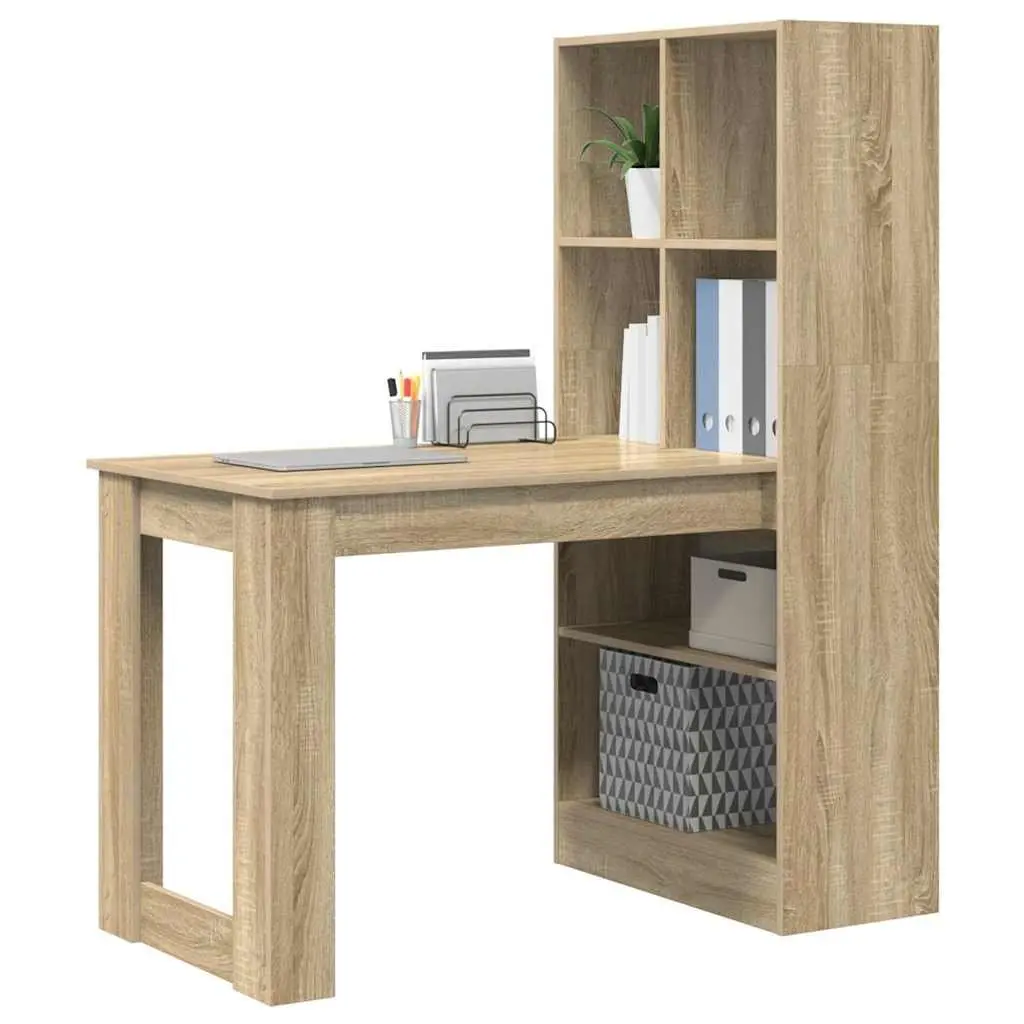 Engineered Wood Writing Desk with Shelves Brown 122cm x 67cm x 145cm Modern Office Furniture for Organization and Storage