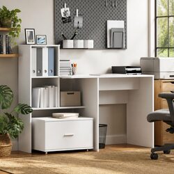Sleek White Desk with Built-In Storage 131.5 x 50 x 106.5 cm