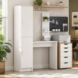 White Engineered Wood Desk with Storage Solutions