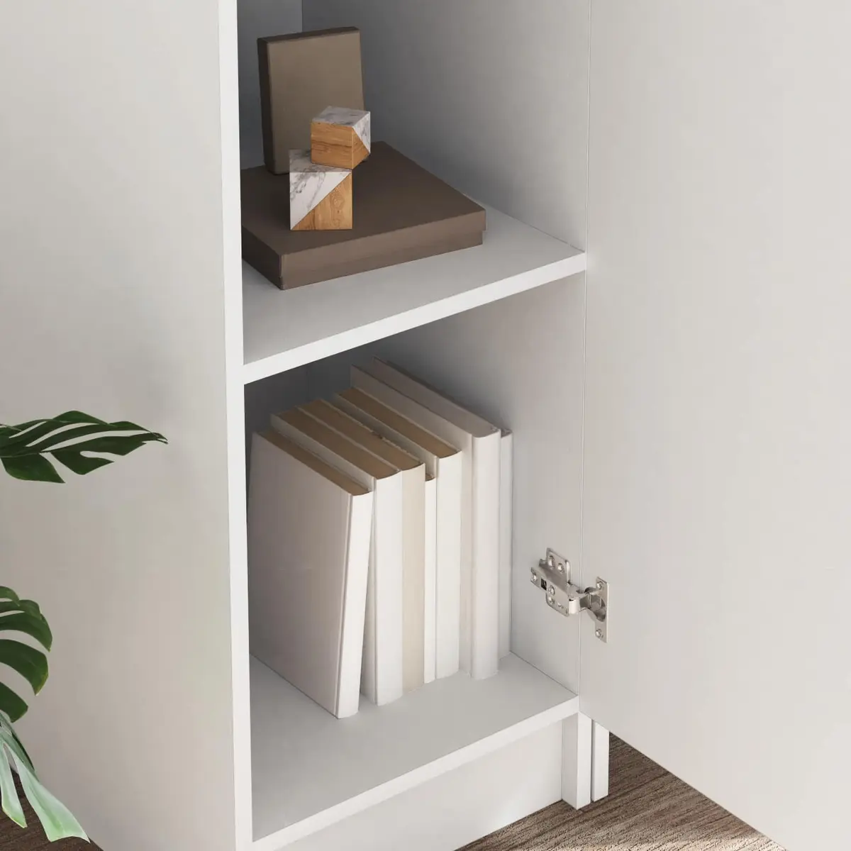 Desk with Shelves and Hinged Doors Engineered Wood White 2 Piece