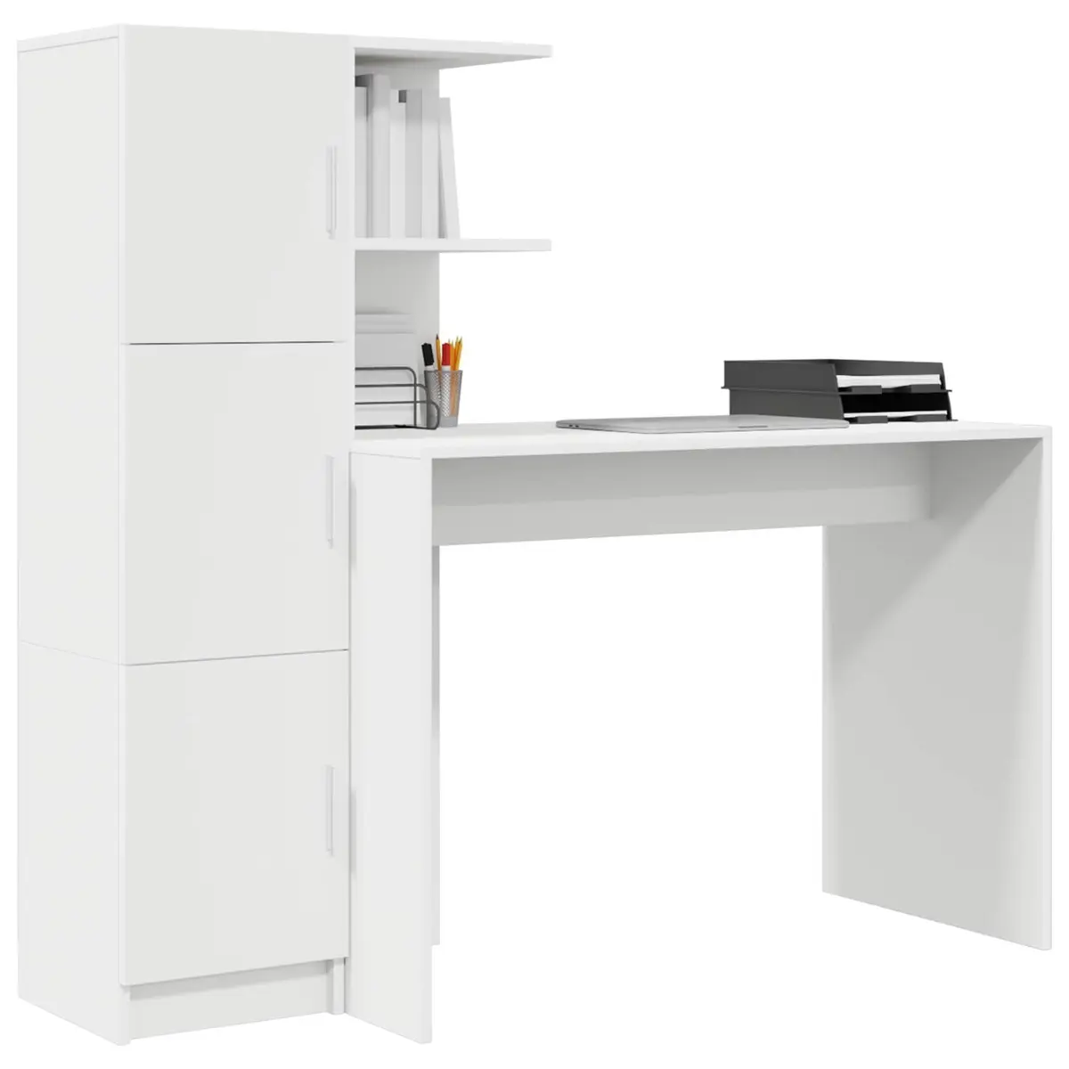 Office Desk Set with Ample Work Surface and Storage Cabinet White 2 Piece