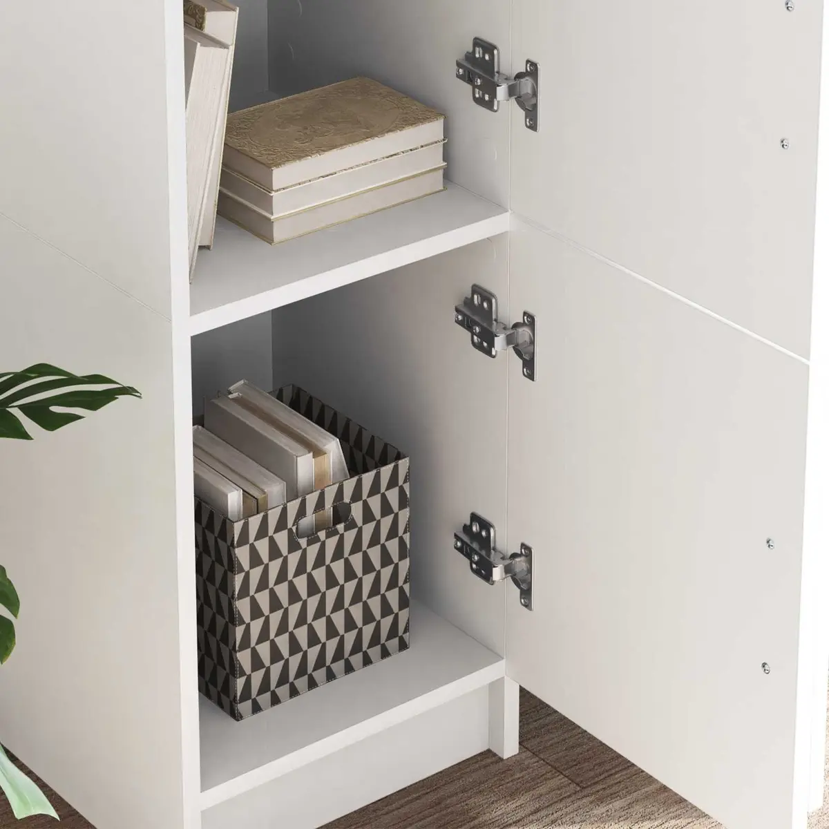 Office Desk Set with Ample Work Surface and Storage Cabinet White 2 Piece