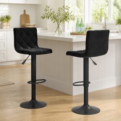 Black Swivel Bar Stools Set of 2 with Adjustable Height