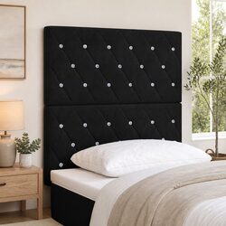 80cm Black Headboard with Velvet Upholstery and Wood Frame