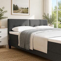 LED Headboard with Strip Lights Grey Fabric 160cm Adjustable Height Bedroom