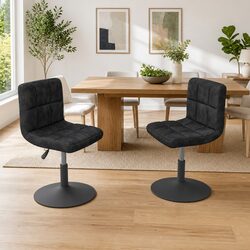 Adjustable Height Black Velvet Swivel Chairs, Set of 2
