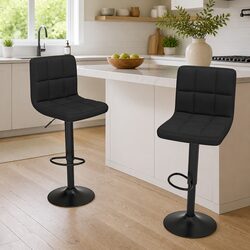 Adjustable Swivel Black Fabric Bar Stools - Set of 2