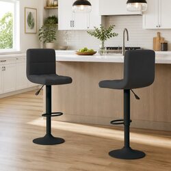Adjustable Black Velvet Bar Stools with Chrome Base - 2 pcs