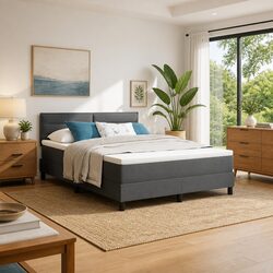 Box Spring Bed with Adjustable Headboard 152x203cm