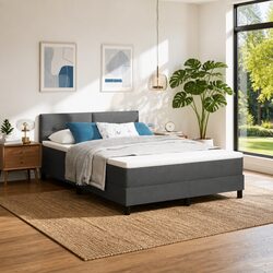 Box Spring Bed with Adjustable Headboard 152 x 203 cm
