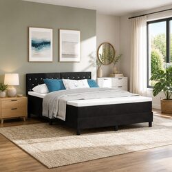 Box Spring Bed with Adjustable Headboard 152 x 203 cm