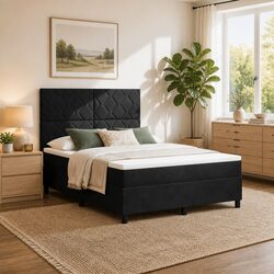 Box Spring Bed with Adjustable Headboard - Black and White