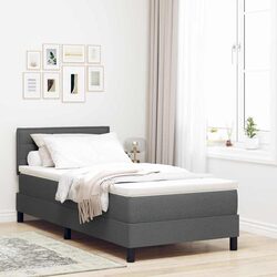 Box Spring Bed Dark Grey White 107x203cm Adjustable Headboard Pocketed Coil