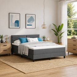 Box Spring Bed with Adjustable Headboard 152x203cm
