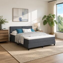 Adjustable Headboard Box Spring Bed with LED Lighting