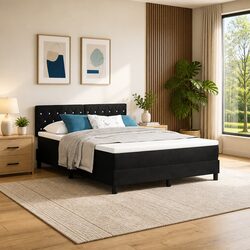 Box Spring Bed with RGB LED Lights and Adjustable Headboard