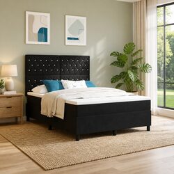 Box Spring Bed in Black Velvet with RGB LED Lighting