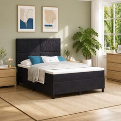Box Spring Bed Black and White 137 x 187 cm with RGB LED
