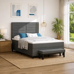 Adjustable Headboard Dark Grey Box Spring Bed 137 x 190 cm