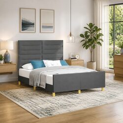 Dark Grey Bed Frame with Adjustable Headboard, 137 x 190 cm