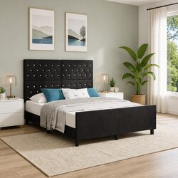 Black Bed Frame with Adjustable Headboard 152 x 203 cm