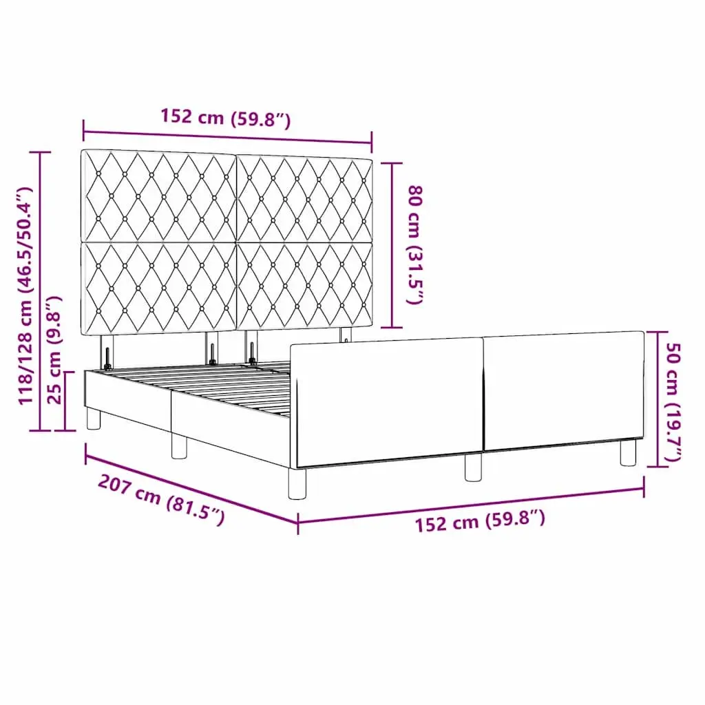 Bed Frame Adjustable Headboard Black 152 x 203 cm Velvet Upholstered Modern