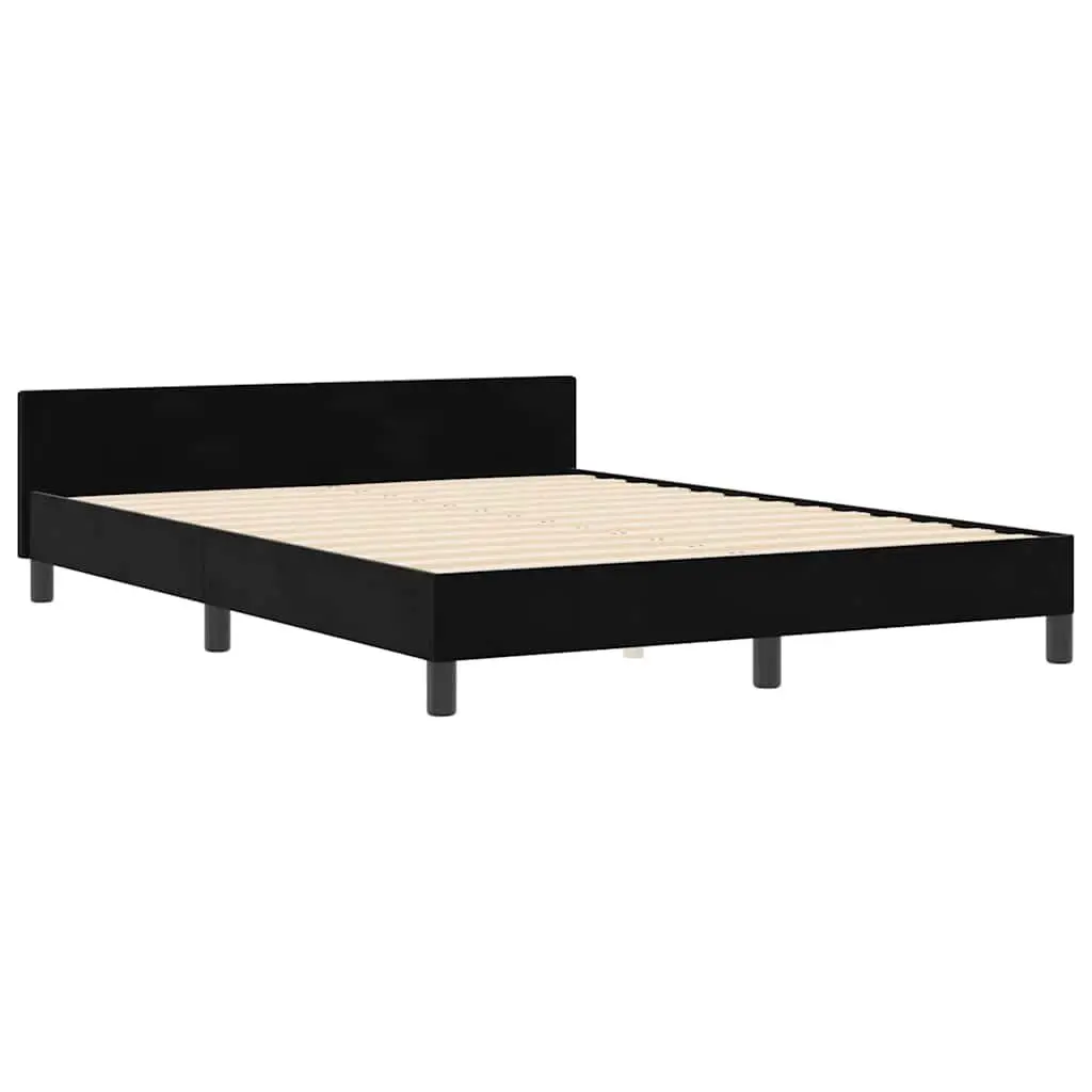 Bed Frame Adjustable Headboard Black 152 x 203 cm Velvet Upholstered Modern