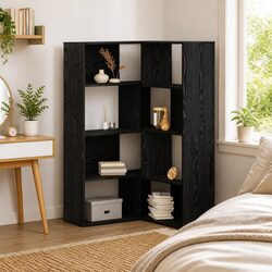Black Oak Engineered Wood Wardrobe 6-Tier Cabinet 85 x 85 x 140 cm