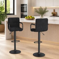 Black Velvet Adjustable Bar Stools - 2 Pack
