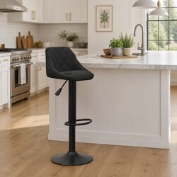 Black Velvet Swivel Bar Stool with Adjustable Height