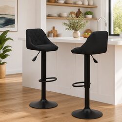 Black Velvet Swivel Bar Stools, Set of 2