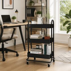 3-Tier Black Steel Trolley for Efficient Storage