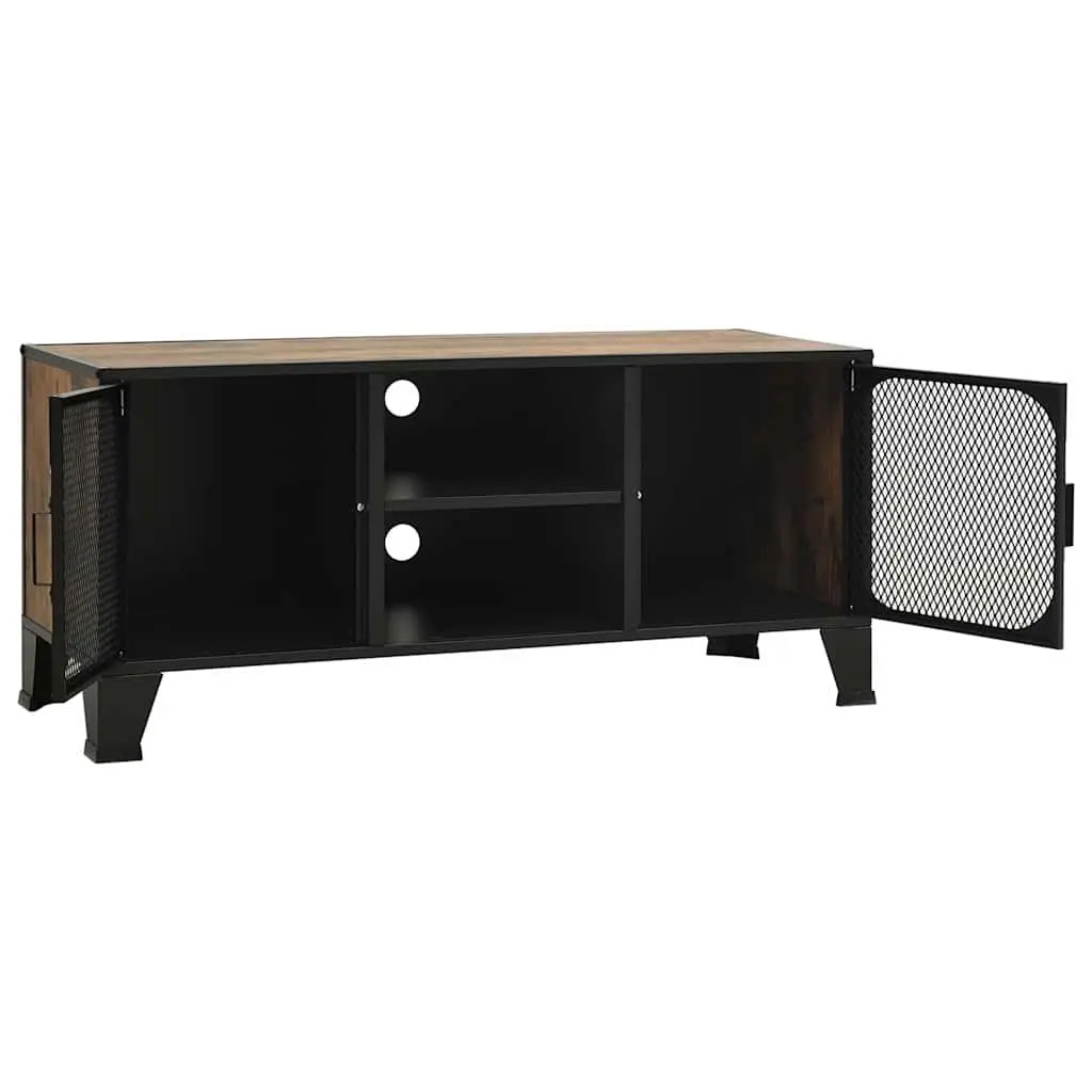 TV Cabinet Rustic Brown Industrial Storage Unit with Mesh Doors and Shelf