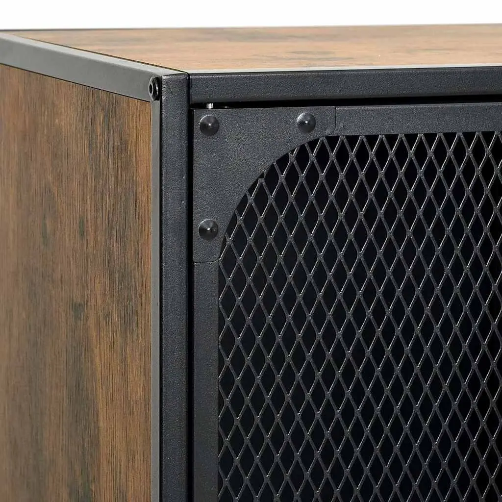 TV Cabinet Rustic Brown Industrial Storage Unit with Mesh Doors and Shelf