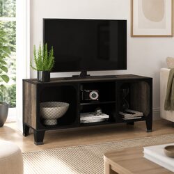 Industrial Grey TV Cabinet with Mesh Doors and Shelf